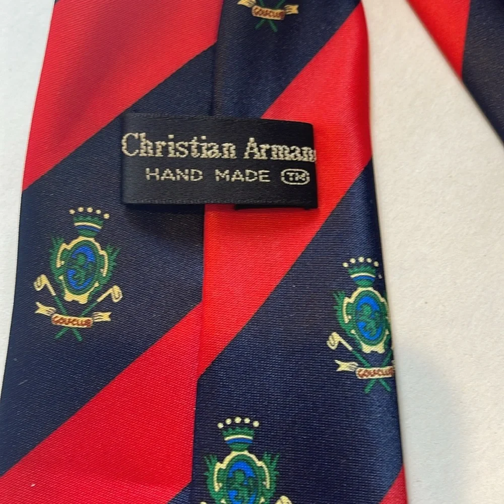 Elegant Red and Blue Striped Men's Tie by Christian Armand hand made 100% silk
